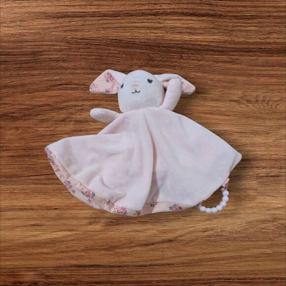 Modern Baby Soft Plush Baby Lovey Blanket With Bunny Design & Teething Ring 12" - Picture 2 of 7